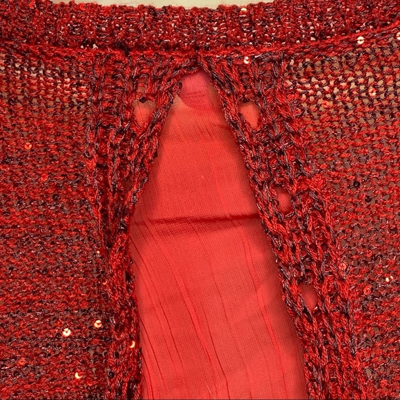 Time and Tru Women’s Sweater XXL (20) Red Black Semi-Sheer Panel Long Sleeves - Picture 6 of 10